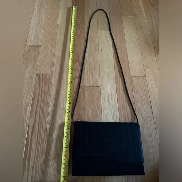 Vintage Whiting and Davis black satin evening bag. Pocket inside. Used once. - Picture 2 of 6
